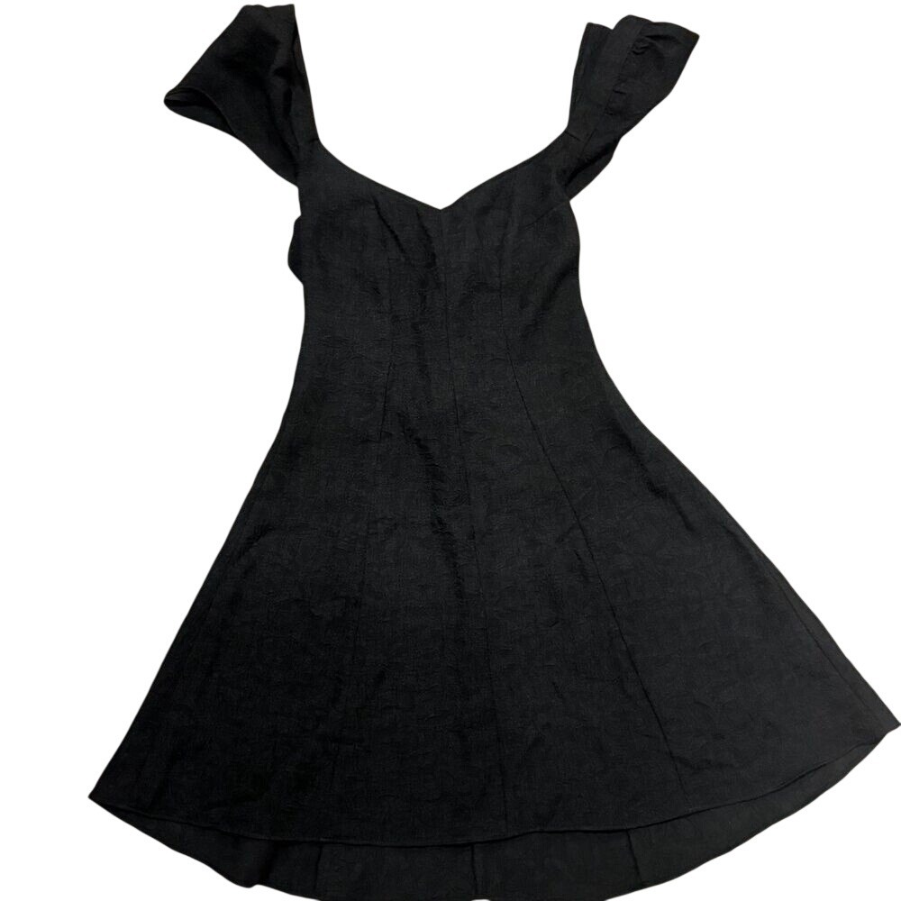 Reformation Black Jacquard‎ Open Back Tie Mini Dress Sweetheart Cap Sleeve